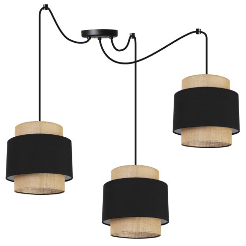 Lampa wisząca BOHO, pająk, 3 abażury, czarny, beżowy, metalowa konstrukcja, regulacja wysokości
