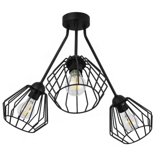 Lampa sufitowa TRIO SANTOS, czarna, druciak loft, 3 klosze