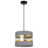 Lampa Wisząca ELEGANCE GOLD Abażur w Pasy Szaro złoty