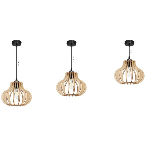 Lampa wisząca z drewnianym ażurowym kloszem 23 cm o oryginalnym kształcie na okrągłej podsufitce 8 cm, E27