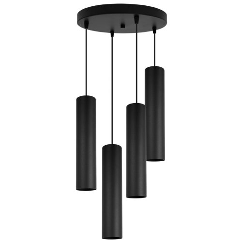 Lampa wisząca na okrągłej podsufitce 30 cm, 4 podłużne wąskie klosze metalowe tuba 6 cm, GU10