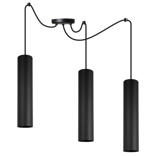 Lampa wisząca typu pająk, 3 podłużne wąskie klosze metalowe tuba 6 cm, GU10
