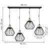 Lampa Sufitowa na Metalowej Listwie z Drucianymi Kloszami NUVOLA wymiary