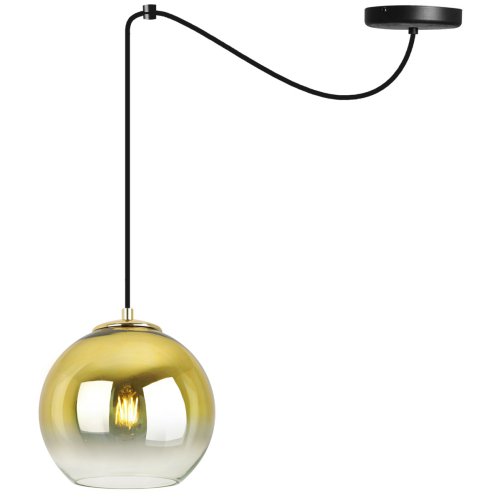 Lampa wisząca typu pająk, klosz szklany złota kula 20 cm, E27