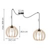 Stylowa Lampa Wisząca SPIDER TIMBER z Drewnianym Kulistym Kloszem