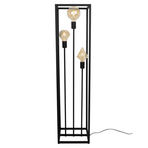 Lampa podłogowa loft HAGA CAGE, czarna, metalowa, 3 źródła światła E27