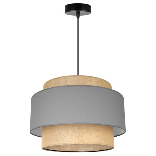 Stylowa, wisząca lampa BOHO, podwójny abażur, juta, regulacja wysokości, E27