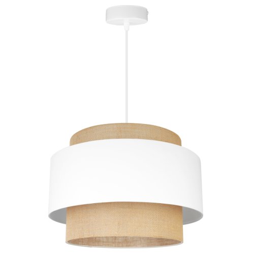 Stylowa, wisząca lampa BOHO, podwójny abażur, juta, regulacja wysokości, E27