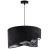 Lampa wisząca abażur asymetryczny dwukolorowy 45 cm, czarny z wzorem roślinnym i srebrne wykończeniem, E27