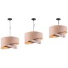 Lampa wisząca z asymetrycznym abażurem okrągłym, beżowym 45 cm i wykończeniem w kremowe kwiaty, E27