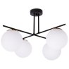 Lampa Sufitowa Żyrandol Czarny, Klosze Szklane Mleczne, E14
