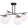 Lampa sufitowa ze skrzyżowanymi ramionami 4 białe klosze 15 cm, złote wykończenie, E14