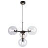 Lampa wisząca czarna metalowa konstrukcja, 4 klosze kule z bezbarwnego szkła, 15 cm, złoty wykończenie, E14
