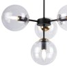 Lampa wisząca czarna metalowa konstrukcja, 4 klosze kule z bezbarwnego szkła, 15 cm, złoty wykończenie, E14