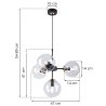 Lampa wisząca czarna metalowa konstrukcja, 4 klosze kule z bezbarwnego szkła, 15 cm, złoty wykończenie, E14