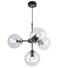 Lampa wisząca czarna metalowa konstrukcja, 4 klosze kule z bezbarwnego szkła, 15 cm, złoty wykończenie, E14