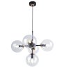 Lampa wisząca czarna metalowa konstrukcja, 5 kloszy kule z bezbarwnego szkła, 15 cm, złote wykończenie, E14