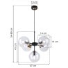 Lampa wisząca czarna metalowa konstrukcja, 5 kloszy kule z bezbarwnego szkła, 15 cm, złote wykończenie, E14