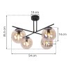Lampa sufitowa ze skrzyżowanymi ramionami 4 miodowe klosze 15 cm, czarne wykończenie, E14