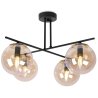 Lampa Sufitowa Żyrandol Czarny, Klosze Szklane Miodowe, E14