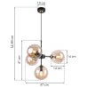 Lampa wisząca czarna metalowa konstrukcja, 4 klosze kule z miodowego szkła,15 cm, złote wykończenie E14