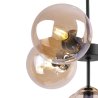 Lampa wisząca czarna metalowa konstrukcja, 4 klosze kule z miodowego szkła,15 cm, złote wykończenie E14
