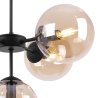 Lampa wisząca czarna metalowa konstrukcja, 5 kloszy kule z miodowego szkła, 15 cm, czarne wykończenie, E14