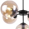 Lampa wisząca czarna metalowa konstrukcja, 5 kloszy kule z miodowego szkła, 15 cm, czarne wykończenie, E14