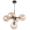 Lampa Wisząca Sufitowa z Regulacją, Żyrandol Metalowy, Miodowe Szklane Klosze, E14