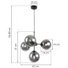 Lampa wisząca czarna metalowa konstrukcja, 4 klosze kule z przydymionego szkła, 15 cm, czarne wykończenie, E14