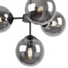 Lampa wisząca czarna metalowa konstrukcja, 4 klosze kule z przydymionego szkła, 15 cm, czarne wykończenie, E14