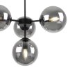 Lampa wisząca czarna metalowa konstrukcja, 4 klosze kule z przydymionego szkła, 15 cm, czarne wykończenie, E14