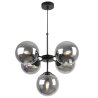 Lampa wisząca czarna metalowa konstrukcja, 5 kloszy kule z przydymionego szkła, 15 cm, czarne wykończenie, E14