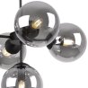 Lampa wisząca czarna metalowa konstrukcja, 5 kloszy kule z przydymionego szkła, 15 cm, czarne wykończenie, E14