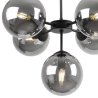 Lampa wisząca czarna metalowa konstrukcja, 5 kloszy kule z przydymionego szkła, 15 cm, czarne wykończenie, E14