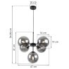 Lampa wisząca czarna metalowa konstrukcja, 5 kloszy kule z przydymionego szkła, 15 cm, czarne wykończenie, E14
