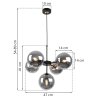 Lampa wisząca czarna metalowa konstrukcja, 5 kloszy kule z przydymionego szkła, 15 cm, złote wykończenie, E14