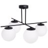 Lampa sufitowa ze skrzyżowanymi ramionami 4 białe klosze 15 cm, czarne wykończenie, E14