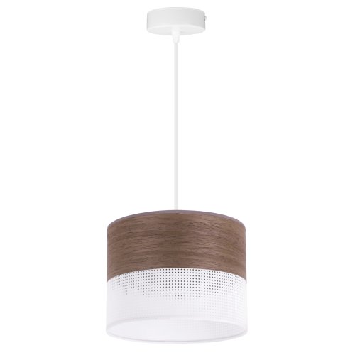 Lampa sufitowa WOOD, biały abażur loft o średnicy 20cm, fornir orzechowy