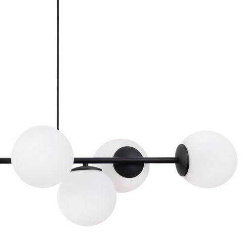 Lampa sufitowa SIENA, wisząca, czarna konstrukcja, białe klosze kule, loft, E14