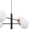 Lampa sufitowa VICENZA, czarno-złoty żyrandol glamour, białe kuliste klosze