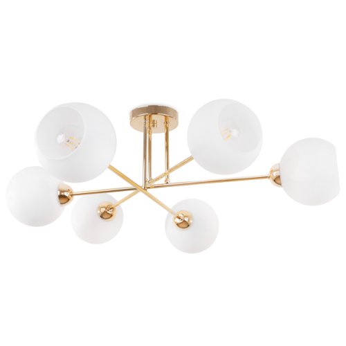 Lampa sufitowa ASTURIA, złoty żyrandol glamour nad stół i wyspę, białe kule, E27