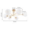Lampa sufitowa ASTURIA, złoty żyrandol glamour nad stół i wyspę, białe kule, E27