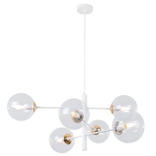 Lampa wisząca VICENZA, sufitowa, biało-złoty żyrandol glamour do salonu, jadalni, restauracji