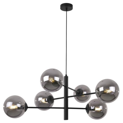 Lampa sufitowa VICENZA, wisząca, czarna konstrukcja, żyrandol loft, klosze glamour, kule