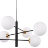 Lampa sufitowa VICENZA, wisząca, czarno-złota, biały długi żyrandol glamour, kule, 6xE14