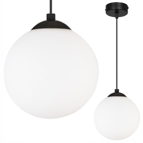 OUTLET -10% Regulowana wisząca lampa sufitowa biała kula 15 cm czarna konstrukcja E27 czarna, okrągła podsufitka 8 cm
