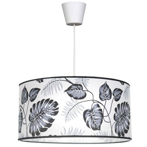 OUTLET -50% Lampa Wisząca Sufitowa Abażur Wzór Szare liście Regulacja