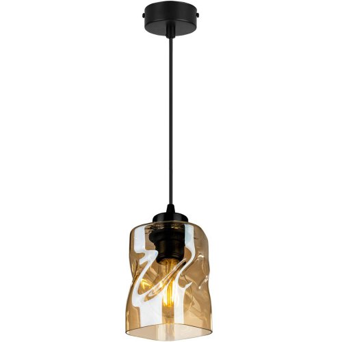 OUTLET -20% Lampa Wisząca Pojedyncza Nowoczesna ze Szklanym Kloszem w Kolorze Miodowym