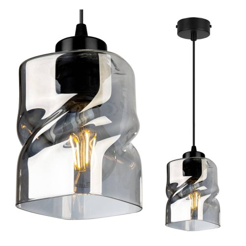 OUTLET -50% Lampa Wisząca Pojedyncza Nowoczesna ze Szklanym Kloszem w Kolorze Aluminium